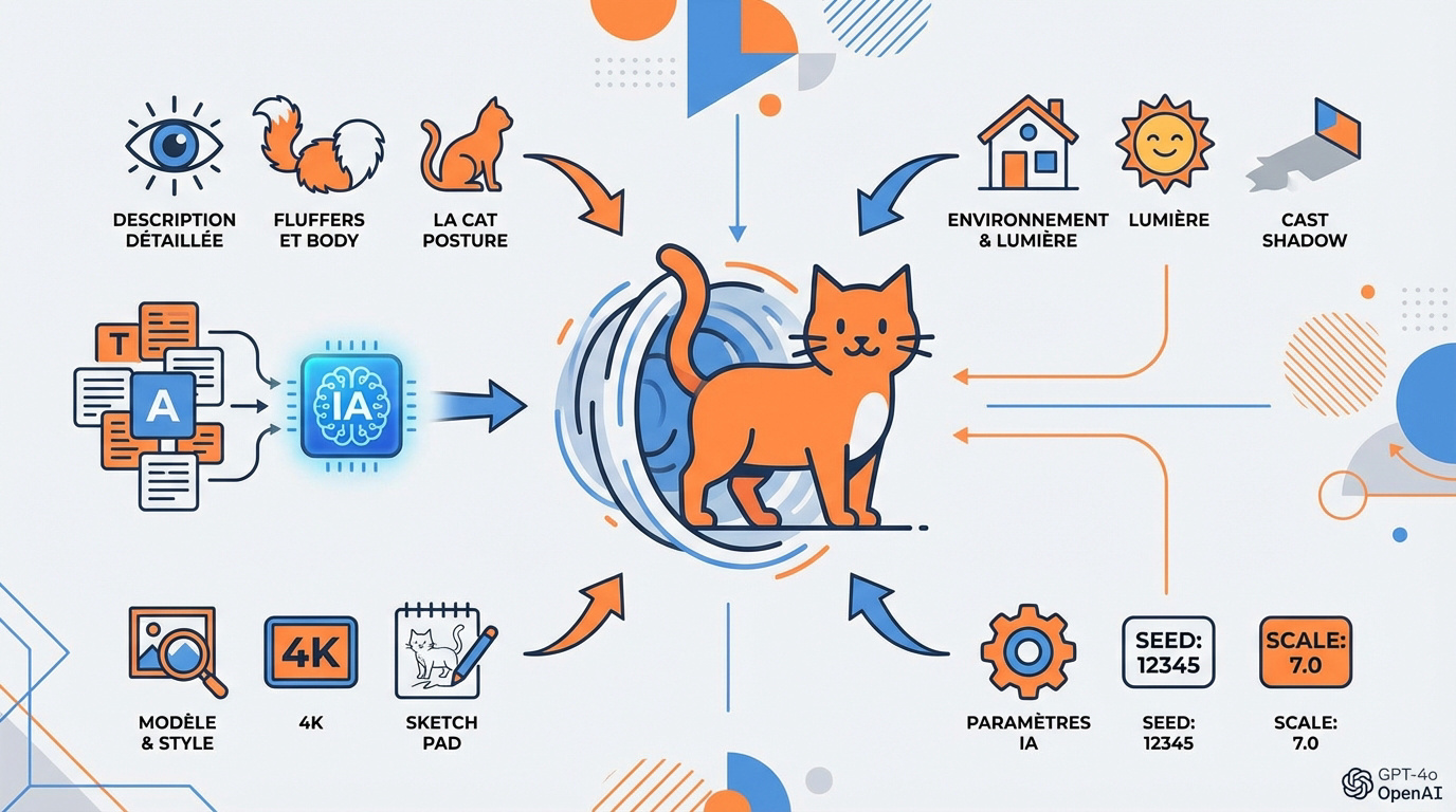 Illustration d'un chat généré par intelligence artificielle dans un style photoréaliste